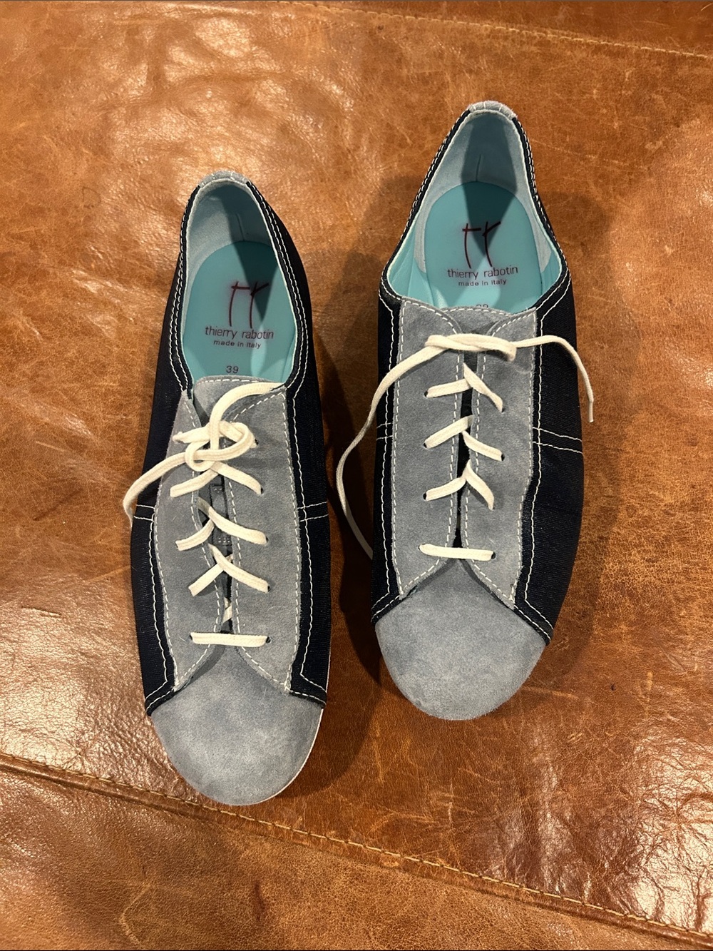 Thierry Rabotin woman’s Two-Tone Blue Suede & Canvas Sneakers